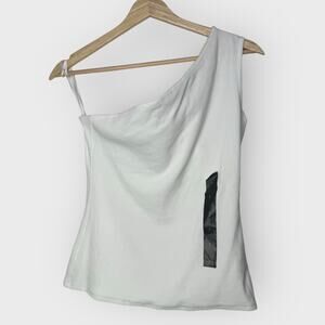 Banana Republic Emma Small White Ribbed Knit One-Shoulder Tank Top Contemporary